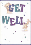 Radiating warmth and gentle optimism, this get well card features two charming illustrated companions-a cuddly brown bear and a cheerful puppy-playfully balancing the bold, colourful text that spells 'Get Well.' Their faces glow with affectionate smiles, echoing the spirit of kindness found in Mayfair's close-knit streets. Flashes of indigo and teal set the letters apart from a creamy, soft white background, creating an inviting vibrancy reminiscent of a fresh bouquet delivered on a sunlit morning to a home near Hyde Park. Scattered stars, shaded in blue and violet, drift across the card, adding a dreamlike touch of hope and whimsy. The careful depiction of fur looks irresistibly soft, conjuring the comforting embrace of a friend or a thoughtfully arranged floral display. This card, like a personal gesture from Mayfair Flowers, offers emotional solace-a tactile, joyful message of encouragement for someone on the mend, thoughtfully crafted to lift spirits in the heart of London.